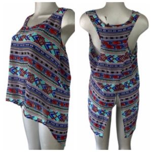 Mileage Southwestern High Low Lightweight Tank Top Boho Tumblr Aztec Print Sz XL